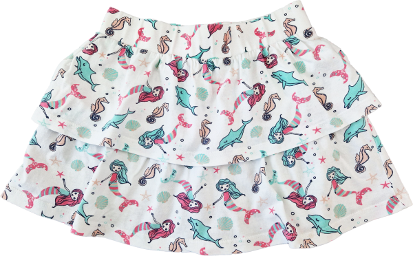 Jerseyröckchen Gr. 116 Volant weiß Seepferdchen Meerjungfrauen