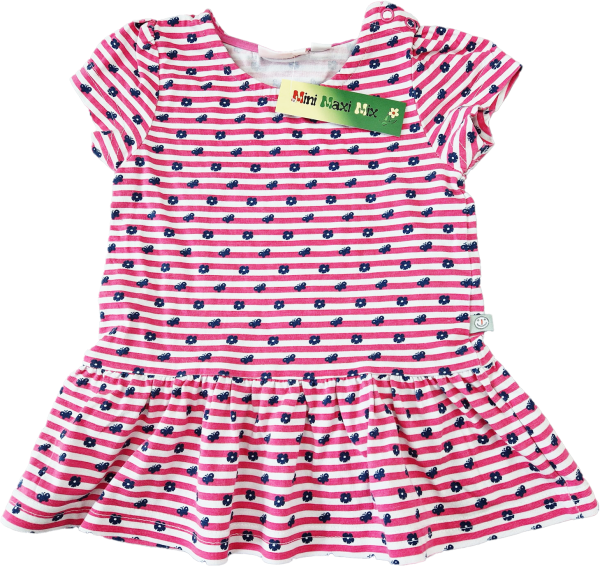 Jerseykleidchen Gr. 74 Liegelind pink/weiß Blümchen kurzarm