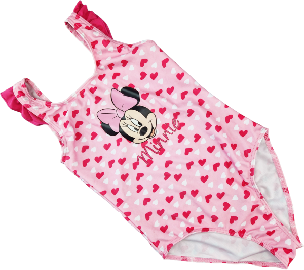 Badeanzug Gr. 134/140 Minni Mouse rosa mit pinken Herzen und Rüschen