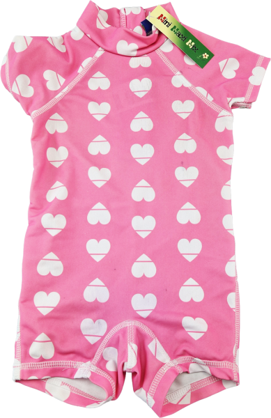 Badeanzug/Strandanzug Gr. 80/86 rosa mit weißen Herzen