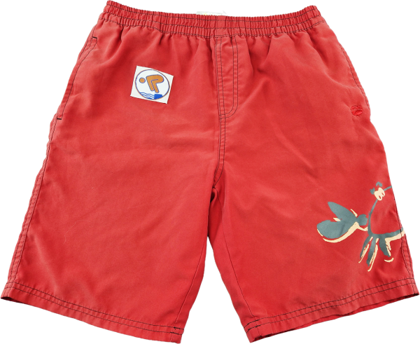 Badeshorts Gr. 146 Jako-o rot mit Krabbe und Schwimmzeichenaufnäher