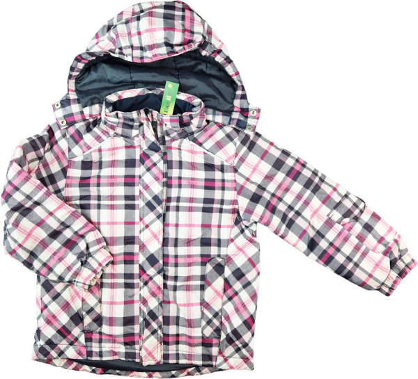 Winteranorak Gr. 122 rosa/grau/weiß kariert mit Kaputze