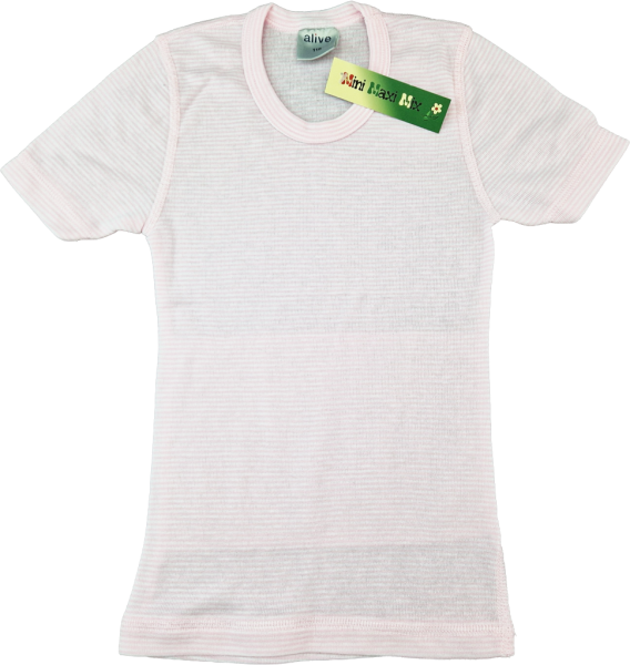 Halbarmunterhemd Gr. 122 rosa/weiß geringelt