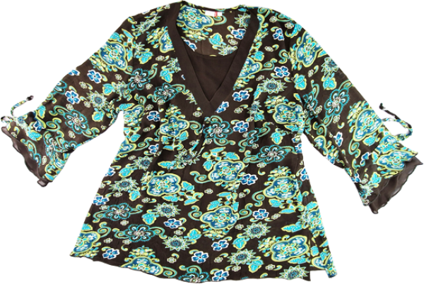 schicke Langarmbluse Gr. 48/50 NKD braun/grün/türkis Blumen