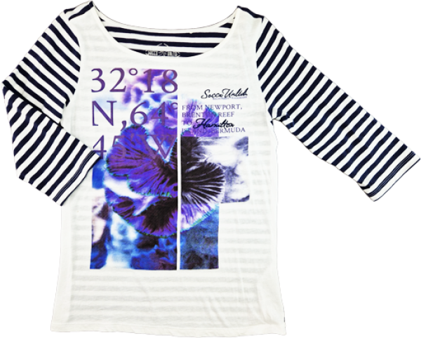 ¾ Arm Shirt Gr. 36 soccx weiß/dunkelblau/lila gestreift