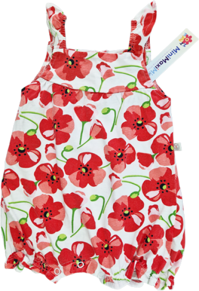 Sommerspieler Gr. 74/80 Liegelind weiß mit roten Mohnblumen