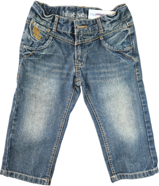 ¾ Jeans used Look Gr. 140 blue seven blau Blumenstickerei