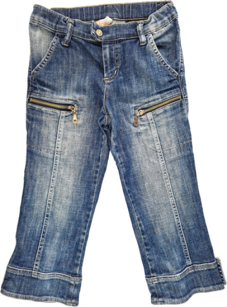 Raffinierte ¾ Jeanshose Gr. 140 ex10 blau mit vielen Taschen